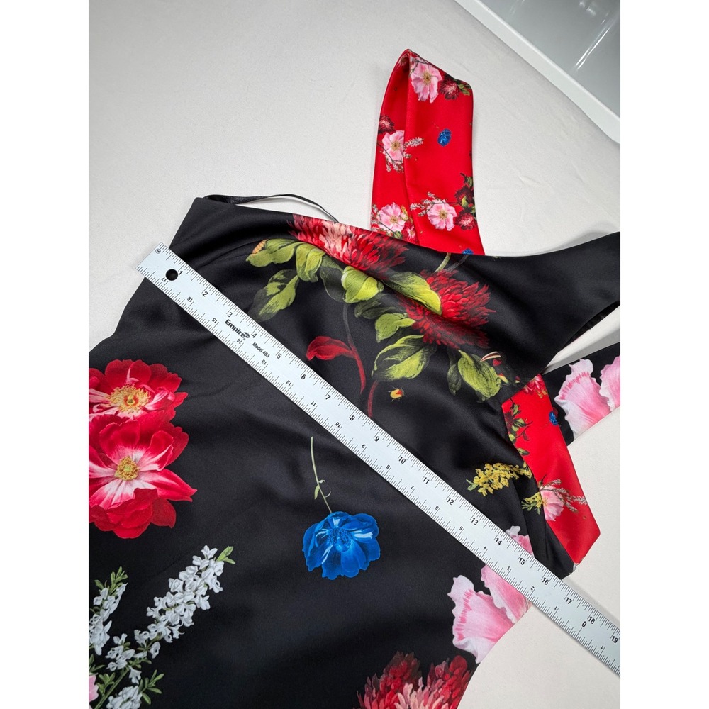 Ted Baker Polayo Floral Bodycon Dress Womens Size 3 Red Asymmetric Cutout 0392 - Picture 3 of 10